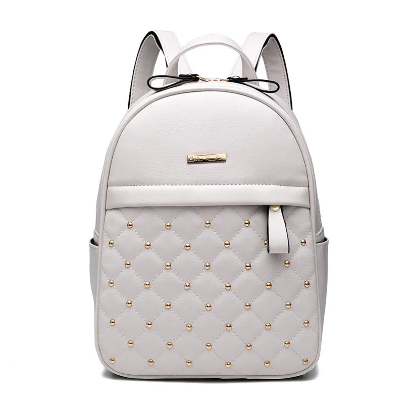 Women Bead PU Leather Backpack for Teenage Girls School
