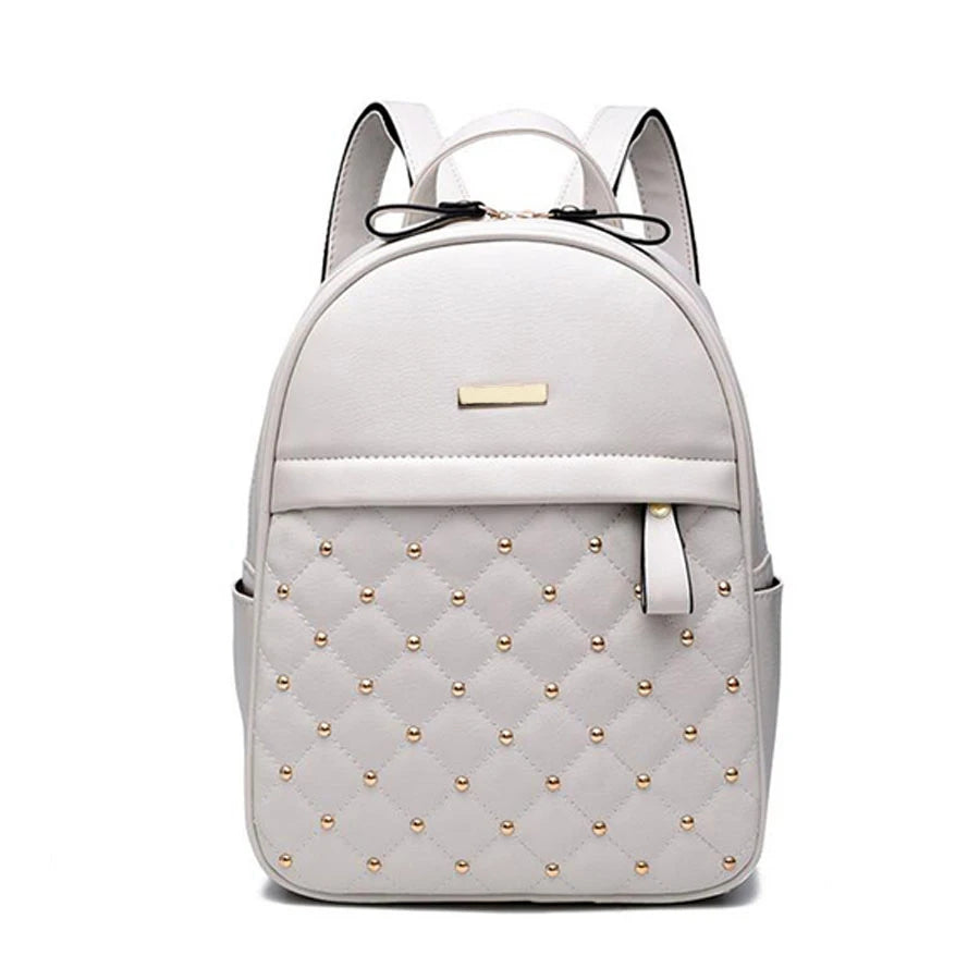 Women Bead PU Leather Backpack for Teenage Girls School