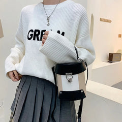 Women Cylinder Bucket Bags Shoulder Bags Crossbody Bags Casual Lady High Pu Leat