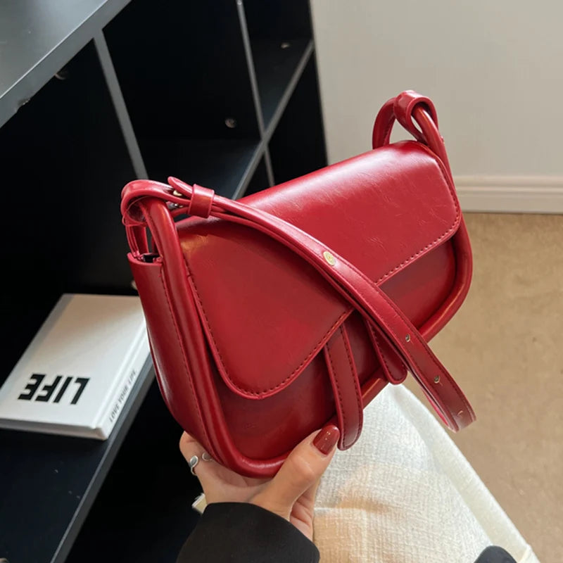 Women Red Brown Saddle Bags Armpit Bags Crossbody Bags Clutch