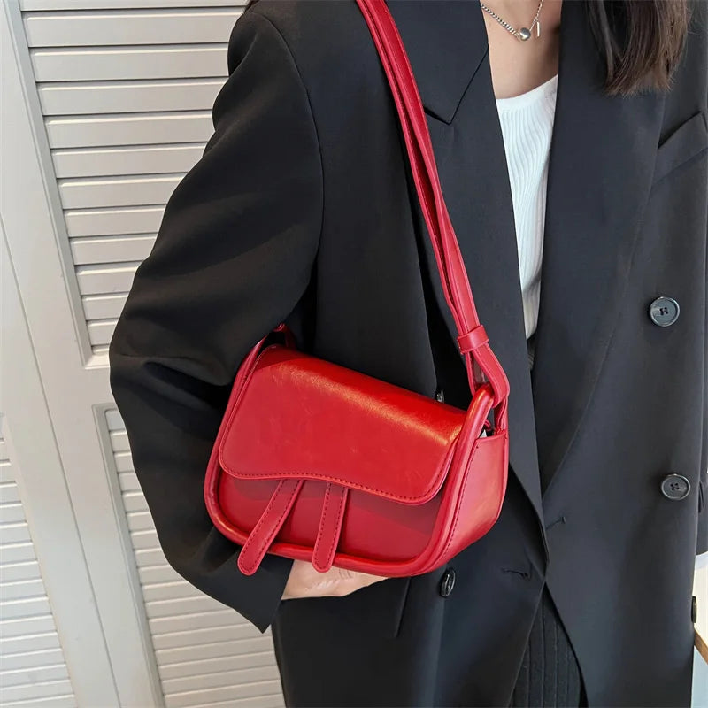 Women Red Brown Saddle Bags Armpit Bags Crossbody Bags Clutch