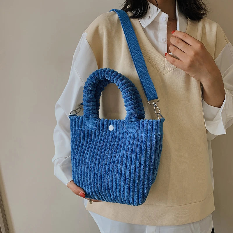 Corduroy Crossbody Bag Women Winter Bucket Handbag Small