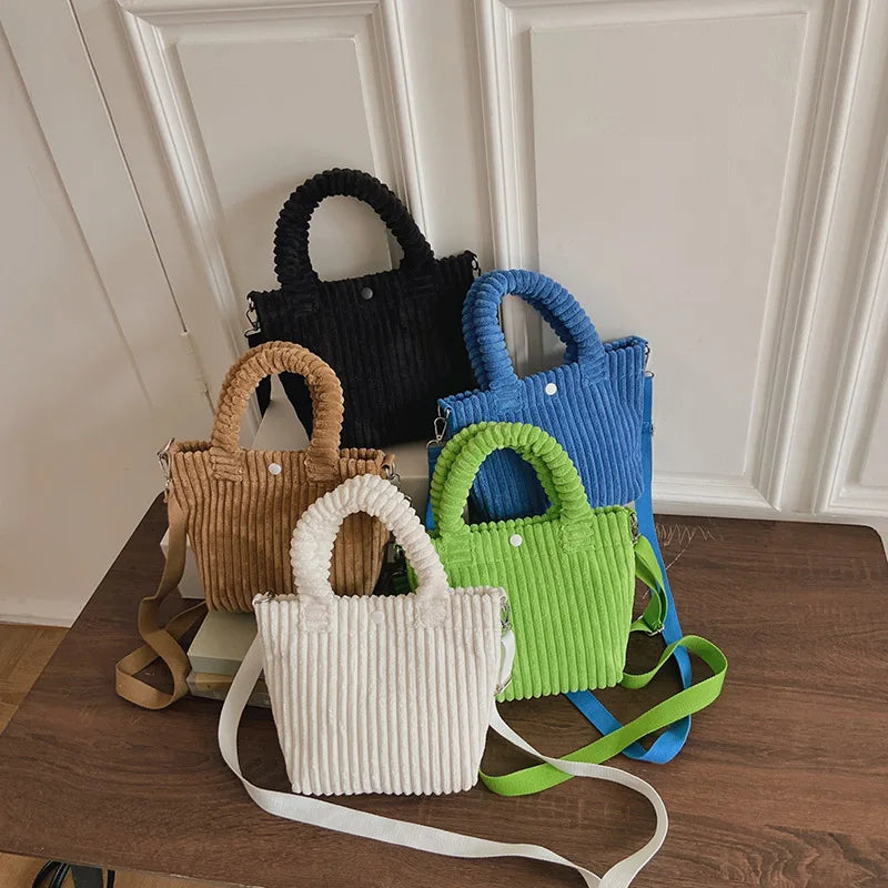 Corduroy Crossbody Bag Women Winter Bucket Handbag Small