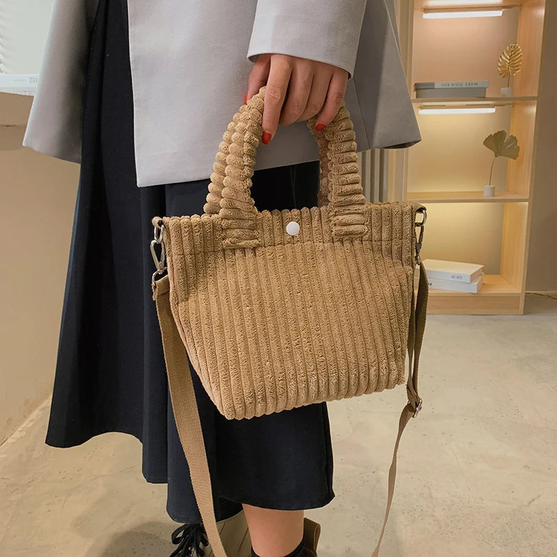 Corduroy Crossbody Bag Women Winter Bucket Handbag Small