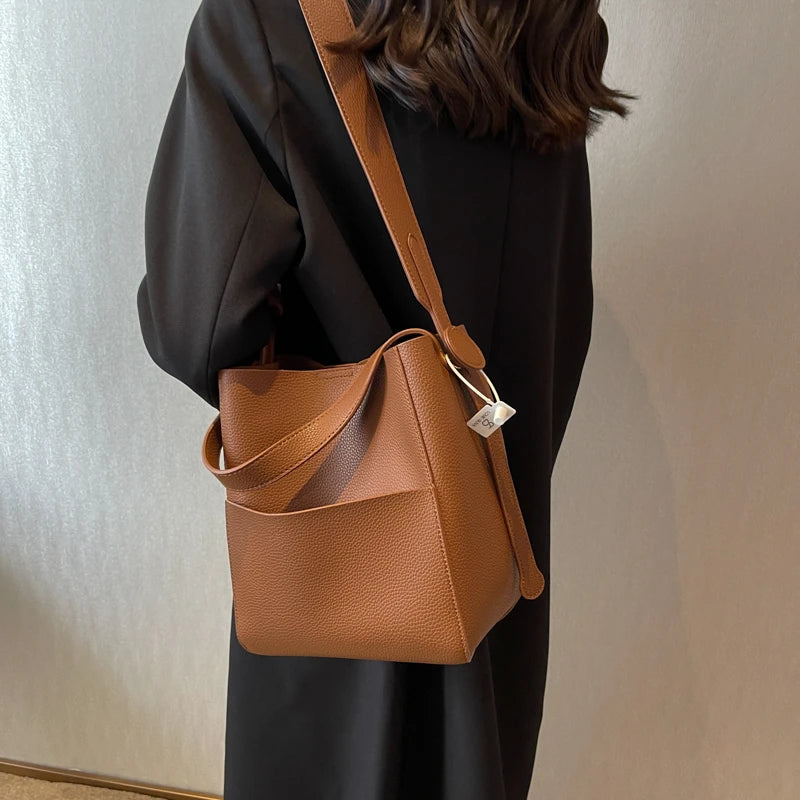 Women Shoulder Bags PU Leather Casual Bucket High Capacity Multi-function