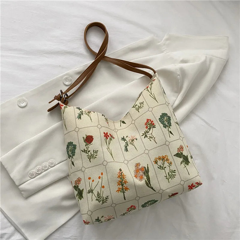 Stylish Canvas Shoulder Bag Large Capacity Shopping Tote for Women