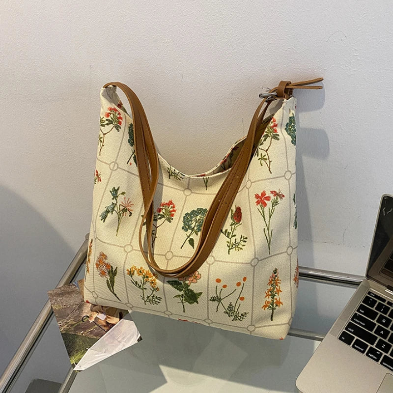 Stylish Canvas Shoulder Bag Large Capacity Shopping Tote for Women