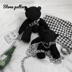Gothic Crossbody Bag Doll Bear Shape Shoulder Bag Coin Purse Female Wallet