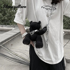 Gothic Crossbody Bag Doll Bear Shape Shoulder Bag Coin Purse Female Wallet