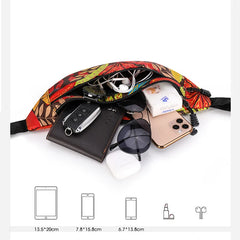 Leaf Printed Waist Bag Large Capacity Fanny Pack Men's Belt Women Casual Canvas