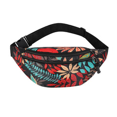 Leaf Printed Waist Bag Large Capacity Fanny Pack Men's Belt Women Casual Canvas