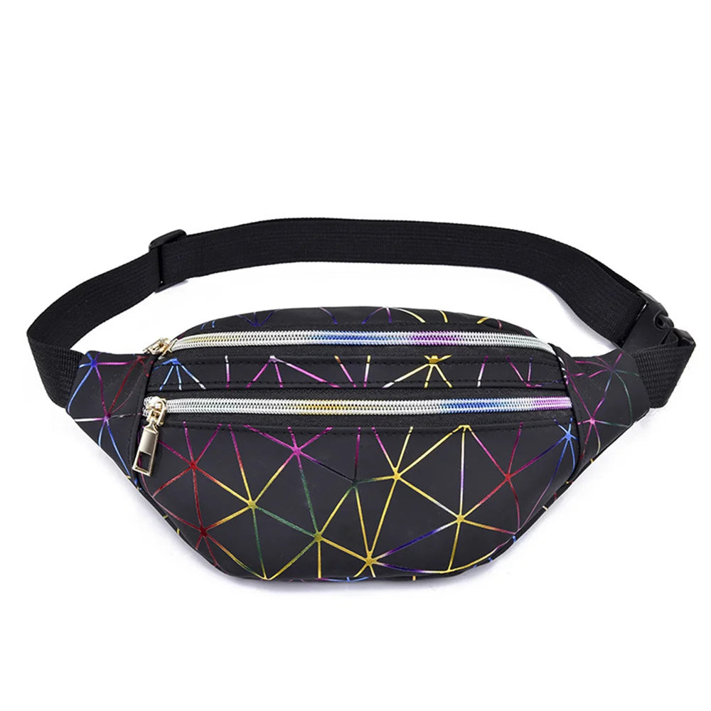 Holographic Waist Bag Fanny Pack Geometric Outdoor Travel Female Belt Bag