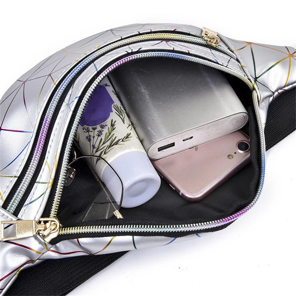 Holographic Waist Bag Fanny Pack Geometric Outdoor Travel Female Belt Bag