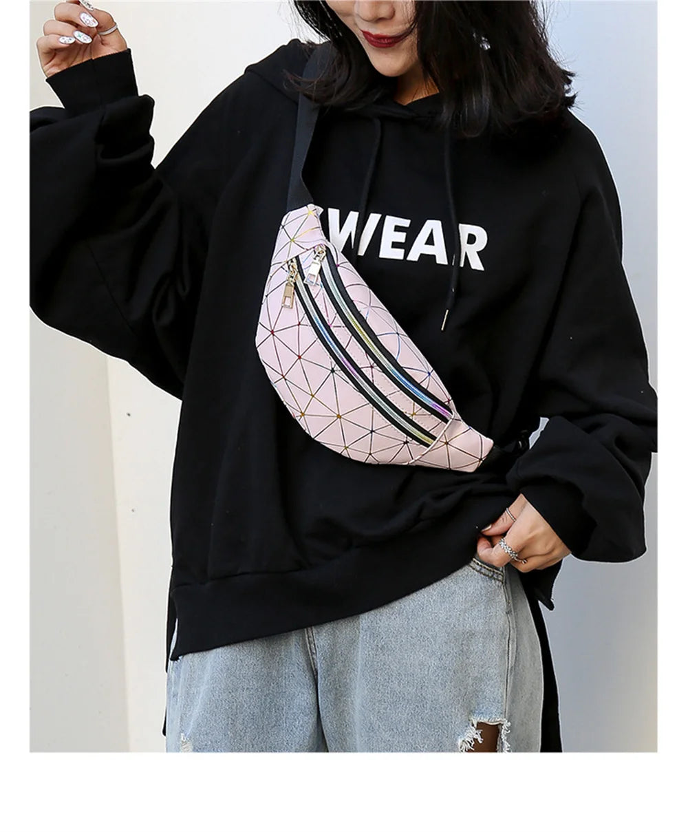 Holographic Waist Bag Fanny Pack Geometric Outdoor Travel Female Belt Bag