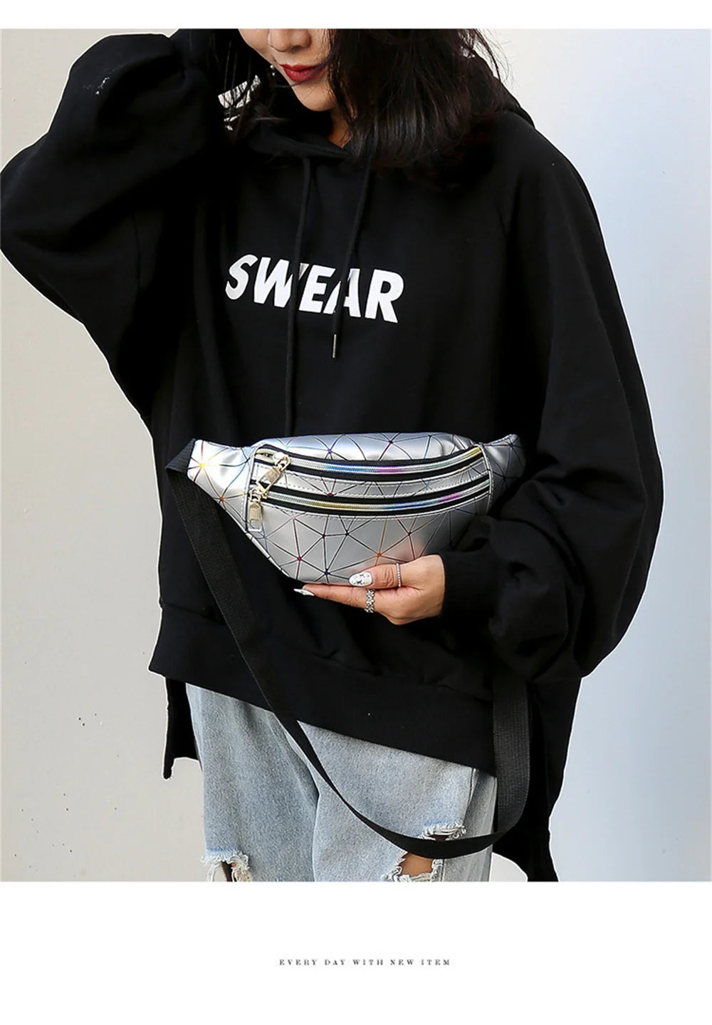 Holographic Waist Bag Fanny Pack Geometric Outdoor Travel Female Belt Bag
