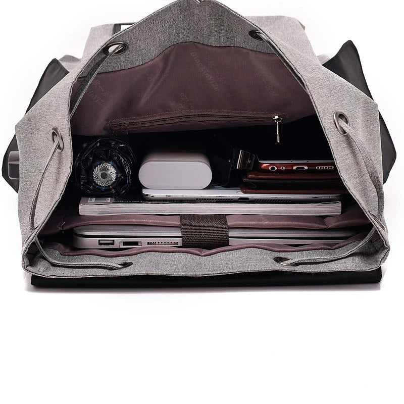 Men's USB Charging Backpack Laptop Bags Nylon Preppy School Bag Travel