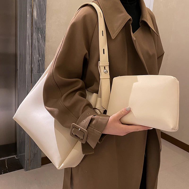Hot Women Handbag 2 Pcs/set Large Capacity Female Shoulder Bags High PU Leather