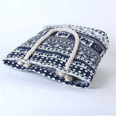 Printed Elephant Canvas Shoulder Bags Large Size Beach Bags For Girls