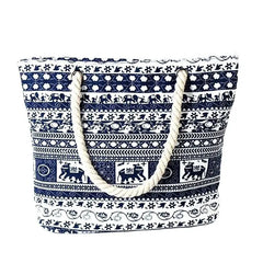 Printed Elephant Canvas Shoulder Bags Large Size Beach Bags For Girls