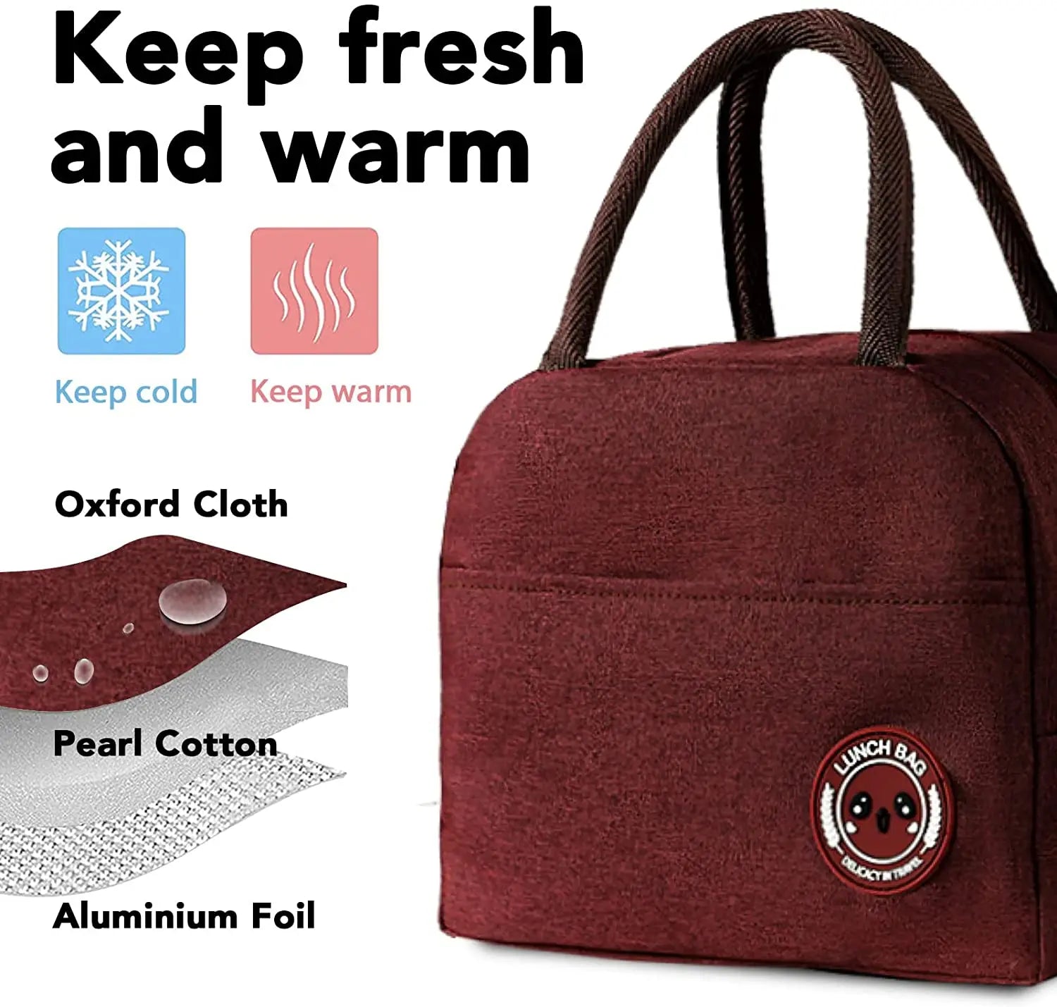 Wave Print Insulated Lunch Bag Thermal Handbag Women Work Storage Bento Pouch