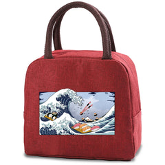 Wave Print Insulated Lunch Bag Thermal Handbag Women Work Storage Bento Pouch