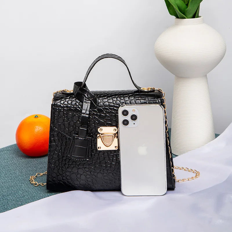 Retro Crocodile Shoulder Bag Chain Crossbody Women Handbag