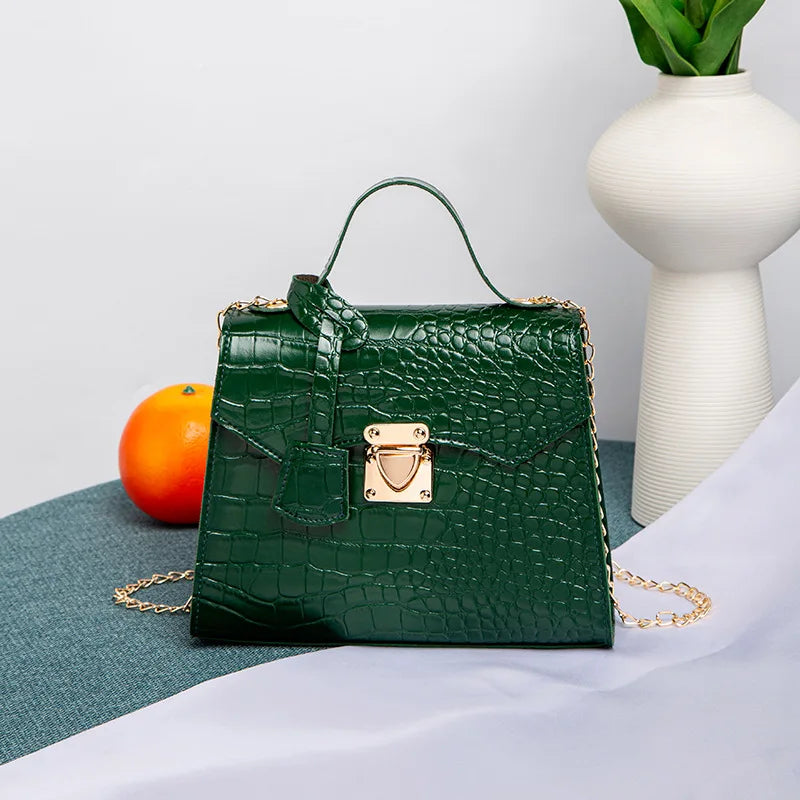 Retro Crocodile Shoulder Bag Chain Crossbody Women Handbag