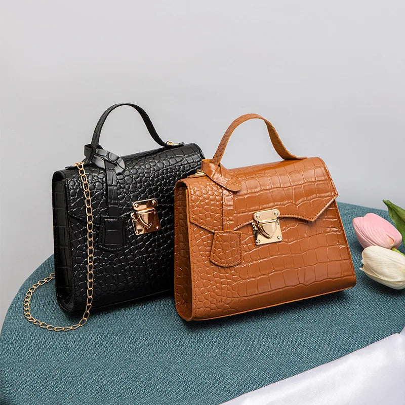 Retro Crocodile Shoulder Bag Chain Crossbody Women Handbag