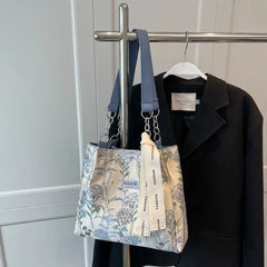 Embroidered Floral Canvas Tote Bag for Women