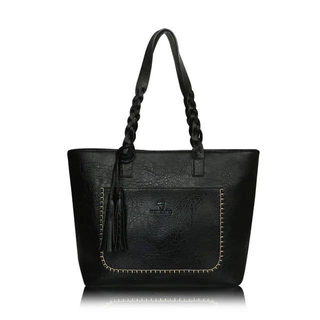 Women Shoulder Tote Bags with Tassel Leather Handbags