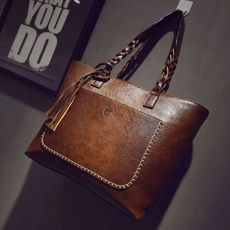 Women Shoulder Tote Bags with Tassel Leather Handbags