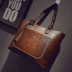 Women Shoulder Tote Bags with Tassel Leather Handbags