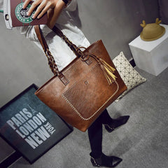 Women Shoulder Tote Bags with Tassel Leather Handbags