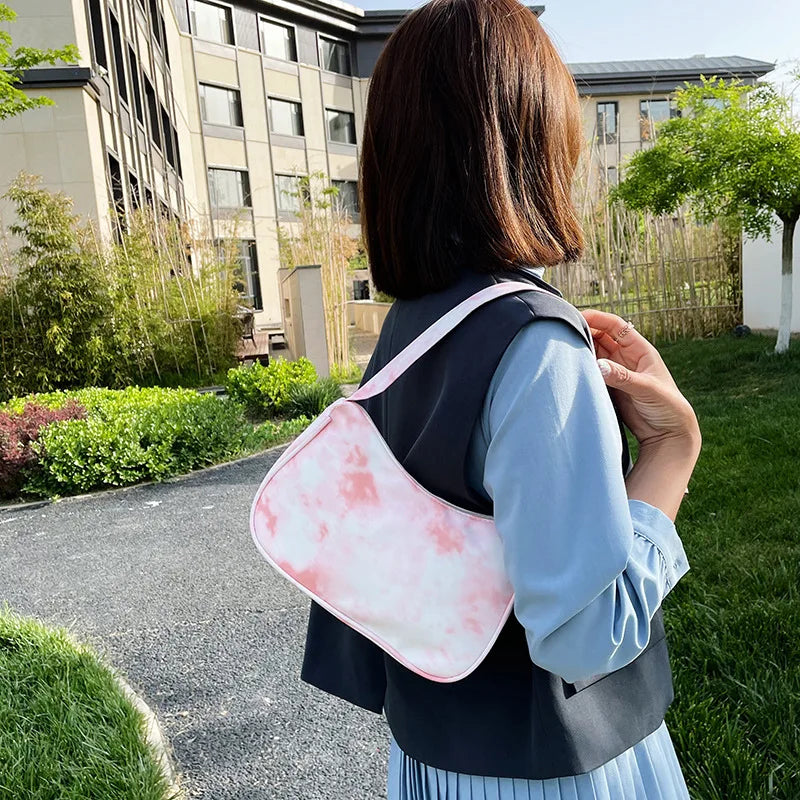 Summer Canvas Underarm Bag Zipper Lady Shoulder Bag Spray Leather Handbag