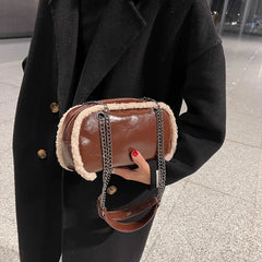 Faux Fur Crossbody Bag with Chain, Women's Clutch Handbag
