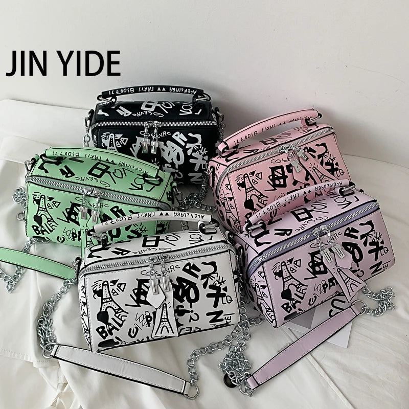 Women Leather Handbags and Purse Crossbody Bags for Women Graffiti Handbags