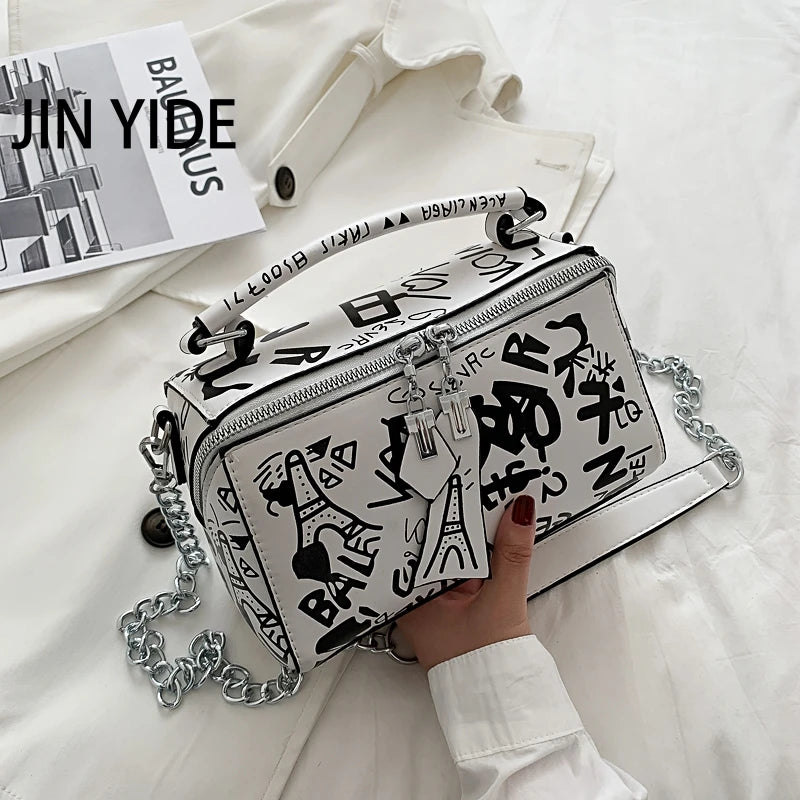 Women Leather Handbags and Purse Crossbody Bags for Women Graffiti Handbags