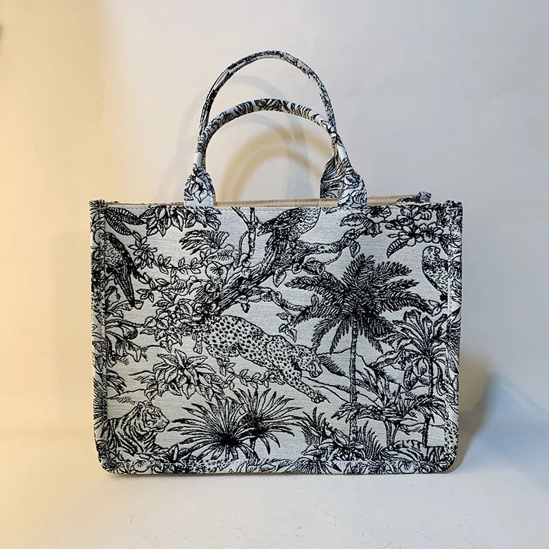 Jacquard Embroidery Beach Shoulder Tote Bag for Women