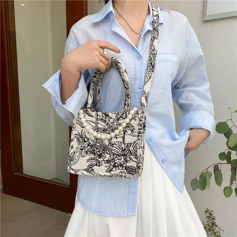 Jacquard Embroidery Beach Shoulder Tote Bag for Women