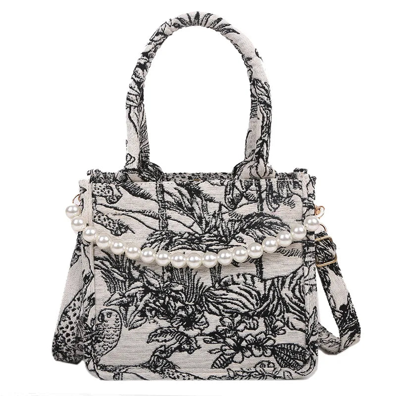 Jacquard Embroidery Beach Shoulder Tote Bag for Women