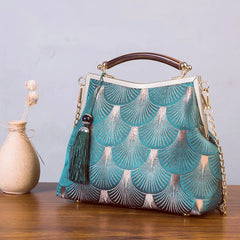 Floral Lock Shell Vintage Bag Fringe Chain Women Shoulder Crossbody