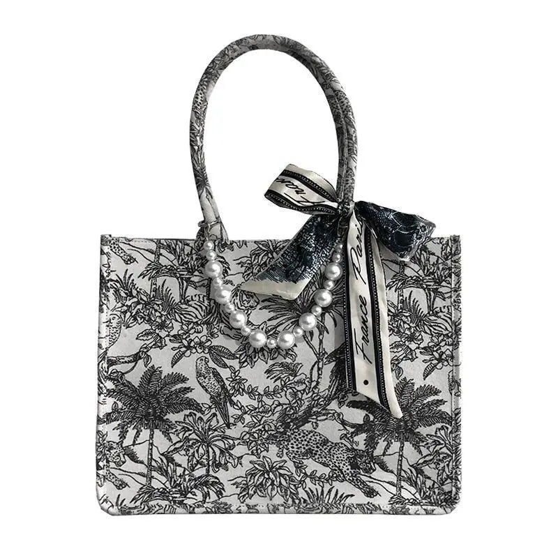 Jacquard Embroidery Canvas Tote Bag for Women