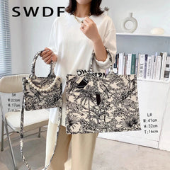 Jacquard Embroidery Canvas Tote Bag for Women