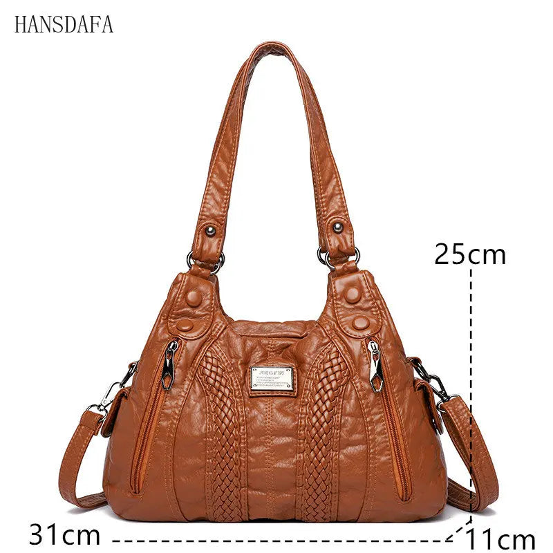 Soft Washed PU Leather Shoulder Crossbody Bag for Women