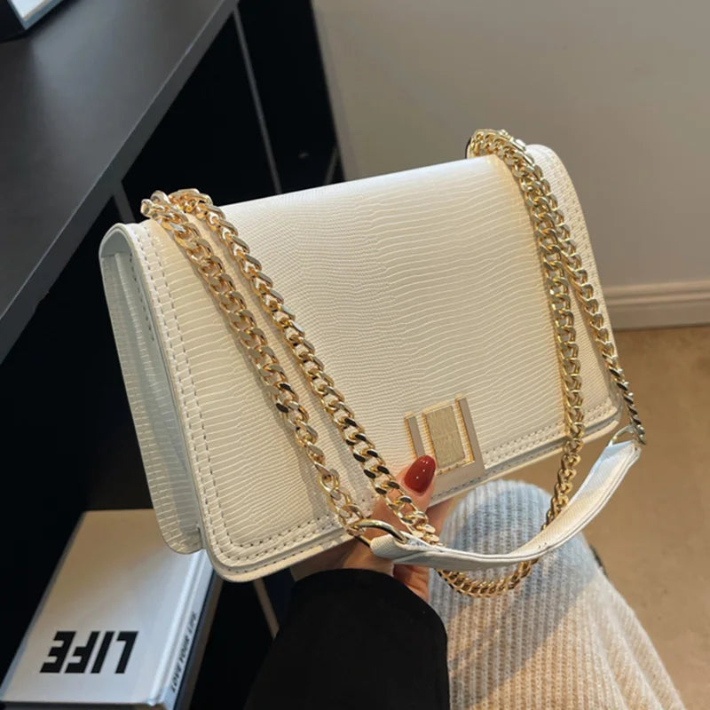 Women Chain Crossbody Bags Clutch PU Leather Shoulder Bag Orange Green Messenger