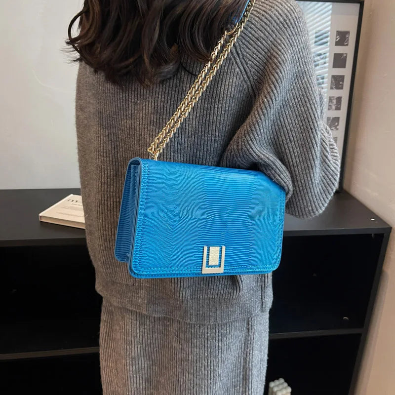 Women Chain Crossbody Bags Clutch PU Leather Shoulder Bag Orange Green Messenger