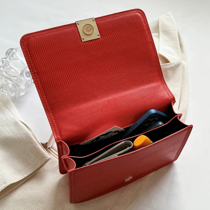 Women Chain Crossbody Bags Clutch PU Leather Shoulder Bag Orange Green Messenger