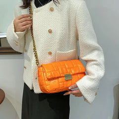 Women Embroidery Thread PU Leather Crossbody Bags Green Orange Clutch