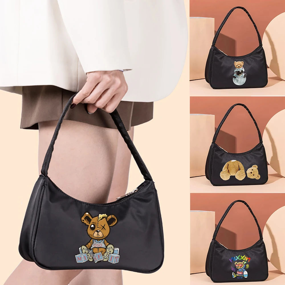 Little Bear Print Mini Shoulder Bag Woman Handbag Underarm Tote Clutch Pouch
