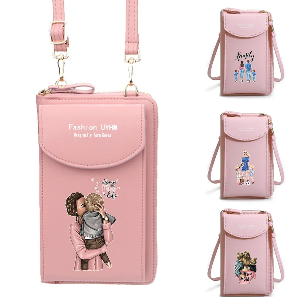 Universal Smartphone Shoulder Bag Mom Wallet Print Women Phone Case